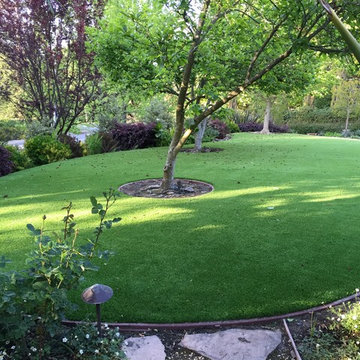 Artificial Turf Front Yard Lawn and Paver Entry Walkway Atherton CA