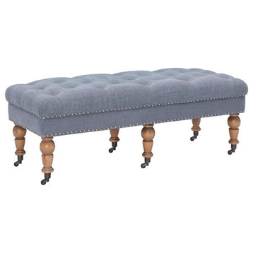 Linon Isabelle 50" Wood Upholstered Bench in Blue