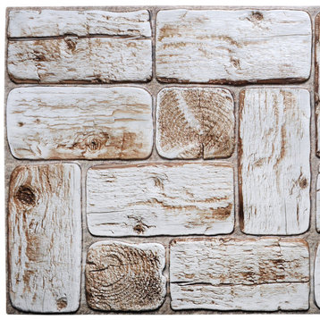 White Logs 3D Wall Panels, Set of 5, Covers 25.6 Sq Ft