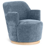 Meridian Furniture - Clarita Swivel Accent Chair, Blue, Chenille Fabric - Enhance the comfort and style of your room with the Clarita Chenille Fabric Swivel Accent Chair. This chair features soft light blue chenille fabric and is designed as a swivel chair with a natural wood finish base. It's perfect for curling up with your favorite book or settling in to watch your favorite show.