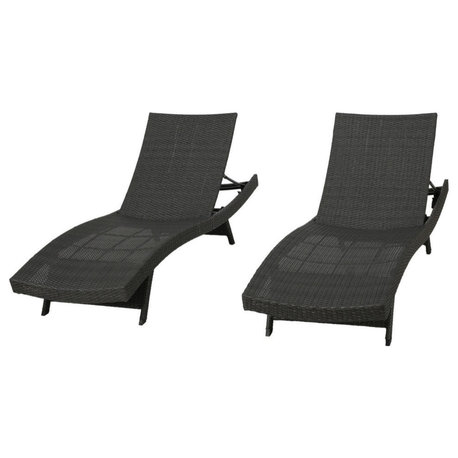 GDF Studio Olivia Outdoor Gray Wicker Chaise Lounge Chairs, Set of 2