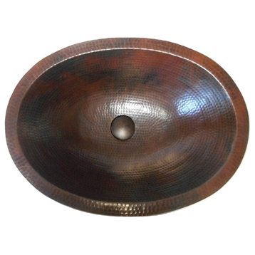19" Aged Copper Oval Bathroom Sink Dual Mount with Pop-Up Drain