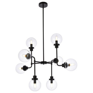 Helen 8-Light Pendant, Black With Clear Shade