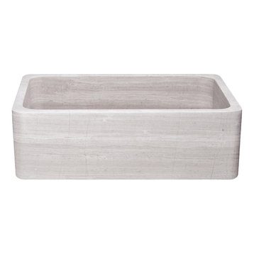 30" Farmhouse Kitchen Sinks, Single Bowl, Reversible, Stratus Marble–taupe Light