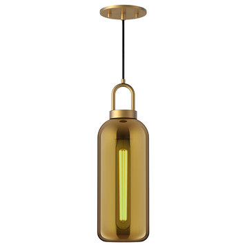Soji Pendant, Aged Gold and Copper Glass, D5-1/8" x H14-7/8"