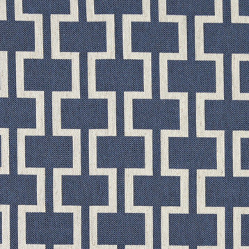 Blue and Off White Contemporary Geometric I's Upholstery Fabric By The Yard