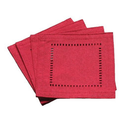 Xia Home Fashions - Melrose Easy Care Cutwork Hemstitch Coaster, Gold, 6"x6", Set of 12, Red - Coasters
