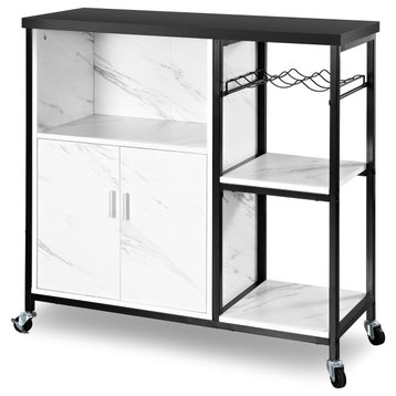 35.4" Rolling Kitchen Island Cart With Wine Rack and Shelves