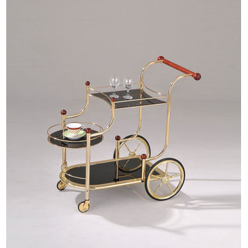 Acme Serving Cart in Golden Plated and Black Glass Finish 98006
