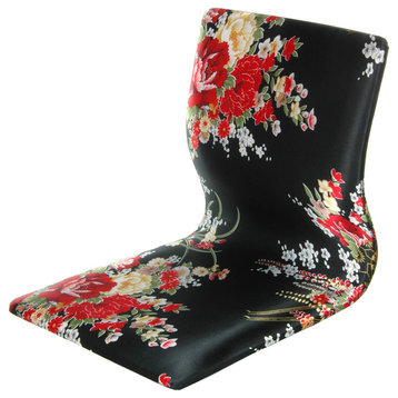 Tatami Meditation Backrest Chair, Black and Red Hibiscus