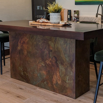 Bar Height Table with Steel Patinated Base