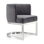 Gianna Velvet Dining Chair, Gray, Chrome Base