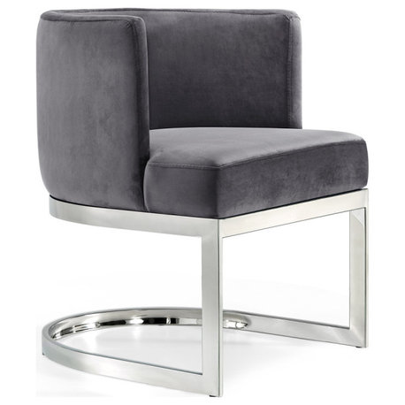 The Fay Dining Chair, Velvet, Gray, Chrome Base