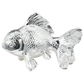 Benzara BM284981 Don 10" Goldfish Accent Figurine, Tabletop Decor, Chrome