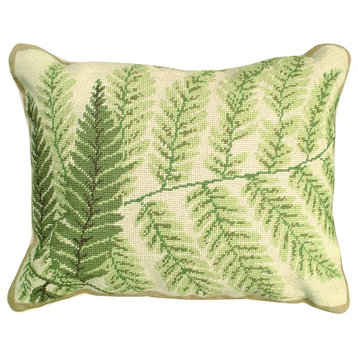Throw Pillow HELENE VERIN Needlepoint Fern 16x20 20x16 Green Cotton