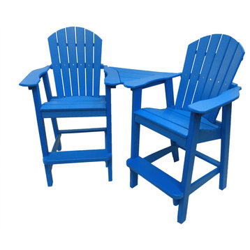 Phat Tommy Tall Adirondack Chairs Set of 2, Poly Outdoor Bar Stool Chairs, Marina Blue