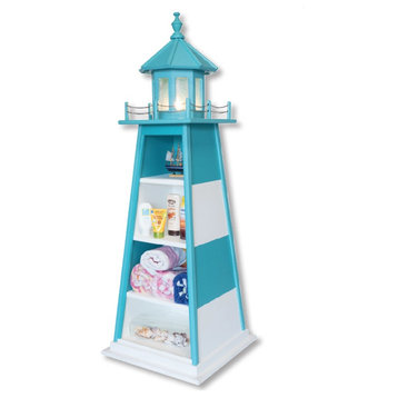 Lighthouse Bookshelf Nautical Poly Book Case, Beacon Light, Aruba Blue/White
