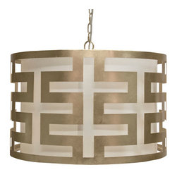 Worlds Away Hicks Silver Leafed Greek Key Pendant - Pendant Lighting