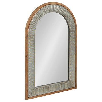 Deely Wood and Metal Framed Arch Wall Mirror, Rustic Brown/Silver 24x36
