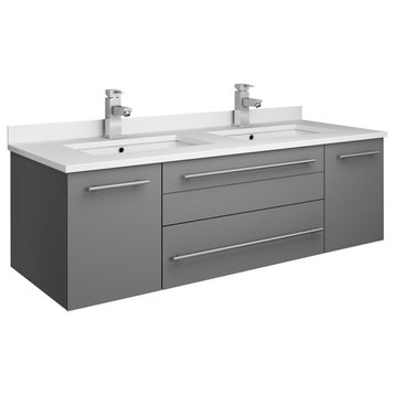 Lucera Wall Hung Cabinet With Top & Double Undermount Sinks, Gray, 48"
