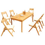 Teak Deals - 7-Piece Outdoor Teak Dining Set: 71" Rectangle Table, 6 Surf Folding Arm Chairs - Set includes: 71" Rectangle Dining Table and 6 Folding Arm Chairs.