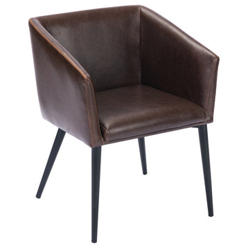 1 x Modern Faux Leather Barrel Chair, Dark Brown