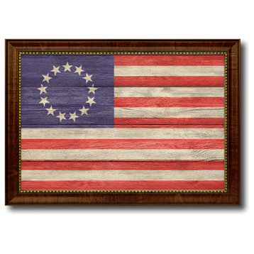 Revolutionary War Military Textured Flag Print With Brown Gold Frame, 15"X21"