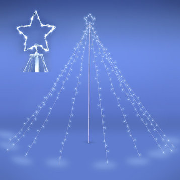 12Ft Waterfall Cone Tree Light with 362 LED Star 9 Strings Christmas Cold White