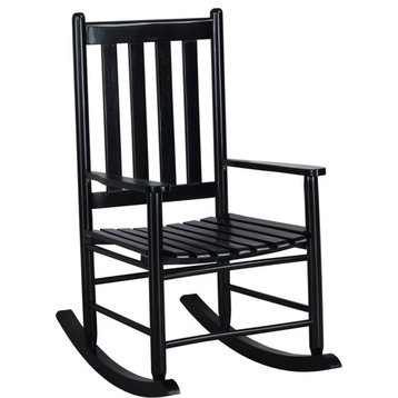 Pemberly Row Modern / Contemporary Slat Back Wooden Rocking Chair in Black