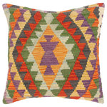 Bareens Designer Rugs - Southwestern Turkish Lelia Hand Woven Kilim Throw Pillow - Embellish your home with this timeless casual chic handmade Southwestern Kilim throw pillow covers made with and cotton. Constructed on a loom by Nomad Turkman people with hand spun and Natural Vegetable dyes these beautiful Kilim pillow covers are known for their beautiful repetitive geometrical, naturalistic floral and traditional patterns yet still giving it a moden look. Masterfully artisan-crafted on traditional Kilim looms with a contemporary fashion palette producing bold intricate sharp patterns making them a standout piece in any decor.