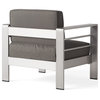 GDF Studio 4-Piece Coral Bay Outdoor Gray Aluminum Chat Set With Cushions