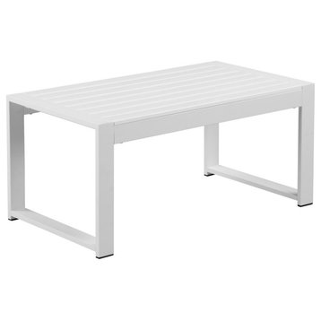 Benzara BM287801 Lark 35" Outdoor Coffee Table, White Aluminum Frame