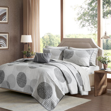 Madison Park Essentials Knowles 6 Piece Quilt Set With Cotton Bed Sheets, Grey