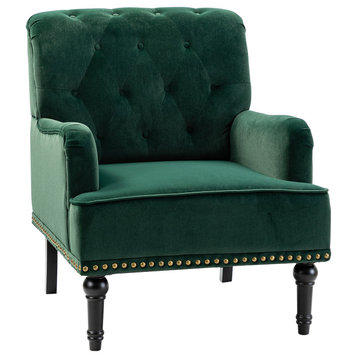 Upholstered Accent Armchair With Nailhead Trim, Green