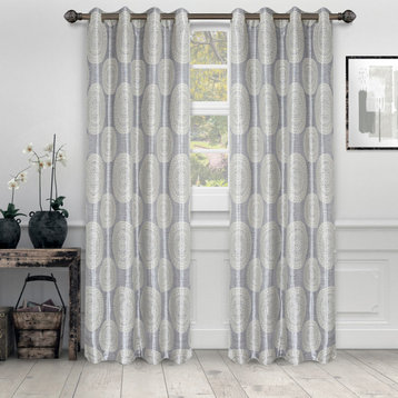 Jacquard Floral Textured Window Curtain Panel, Cream, 52"x96"