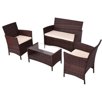 Modern 4-Piece Outdoor Rattan Table Sofa Set With Cushions