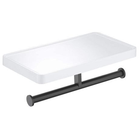 Deco Bathroom Toilet Paper Holder Double Roll With Shelf, Matte Black