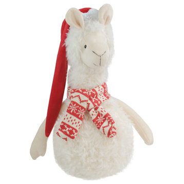 17.75" White Llama With Red Santa Hat Christmas Table Top Decoration