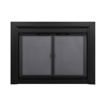 Pleasant Hearth Carlisle Collection Fireplace Glass Door, Black, Large