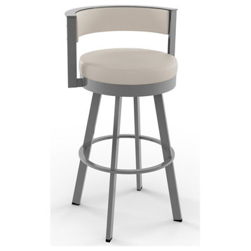 Amisco Browser Swivel Counter and Bar Stool, Cream Faux Leather / Metallic Grey Metal, Counter Height