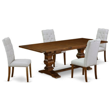 East West Furniture Lassale 5-piece Wood Dining Table and Chairs in Walnut