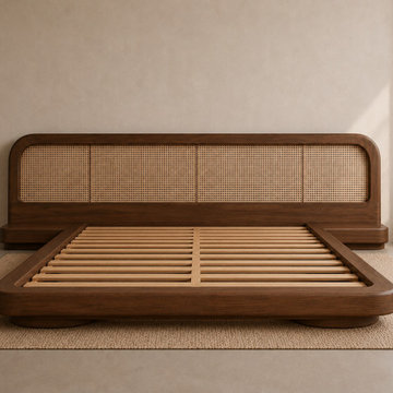 Minimalist olid Teak Wood Platform Bed Frame | Modern Low Profile Bed with Slats