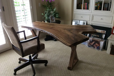 Home office - small contemporary freestanding desk carpeted and beige floor home office idea in San Francisco with beige walls
