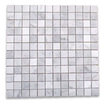 1x1 Square Grid Mosaic Tile Honed Carrara White Marble Venato Bianco, 1 sheet