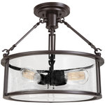 Quoizel - Quoizel BCN1716WT Buchanan 3 Light Semi-Flush Mount in Western Bronze - The Buchanan Collection evokes a sense of strength and style. The Western Bronze finish is a rich matte and the arms are comprised of long, rectangular links holding the piece together. The clear seedy glass adds a touch of elegance to the simplistic framework.