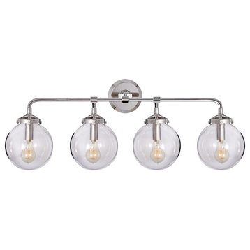 Ian K. Fowler Bistro 4 Light Wall Sconce, Polished Nickel, Clear Glass