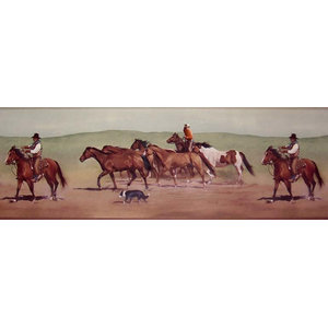 Teal Black Browns York Wallcoverings Pony Express Border Cream