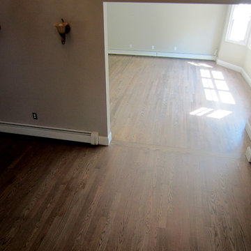NISSEQUOGUE: 2 1/4" RED OAK W/ CUSTOM GREY BLEND STAIN + BONA TRAFFIC HD SATIN