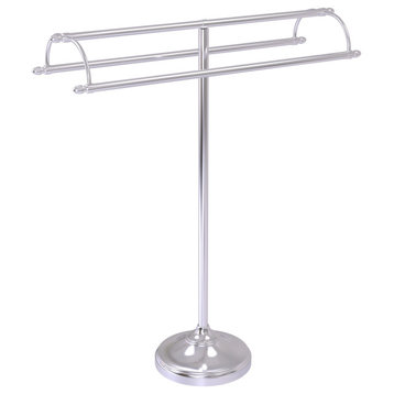 Free Standing Double Arm Towel Holder, Satin Chrome