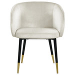 Meridian Furniture - Louise Velvet Dining Chair, Cream - Redefine your living space with this modish Louise Cream Velvet Dining Chair. Featuring stunning velvet cream upholstery and a curved back, this chair offers a comfortable seat for you to relax in. With a frame supported by black metal legs with gold tips, this contemporary chair is not only sturdy and eye-catching; it's stylish appeal and durability is sure to make it a favorite in your home for years to come.